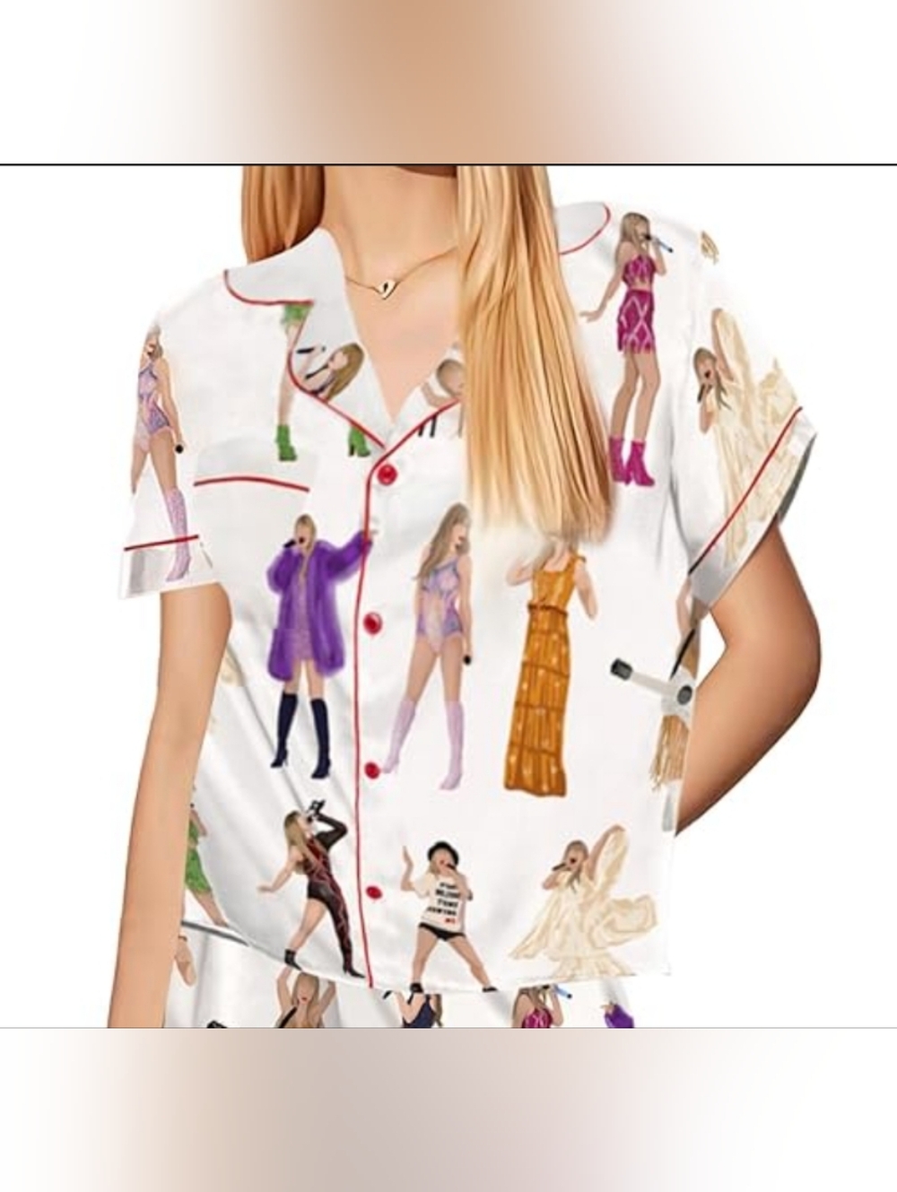 Sheshow Pajama Top Size L White Taylor Swift Print Buttondown Collar Cozy Sleep